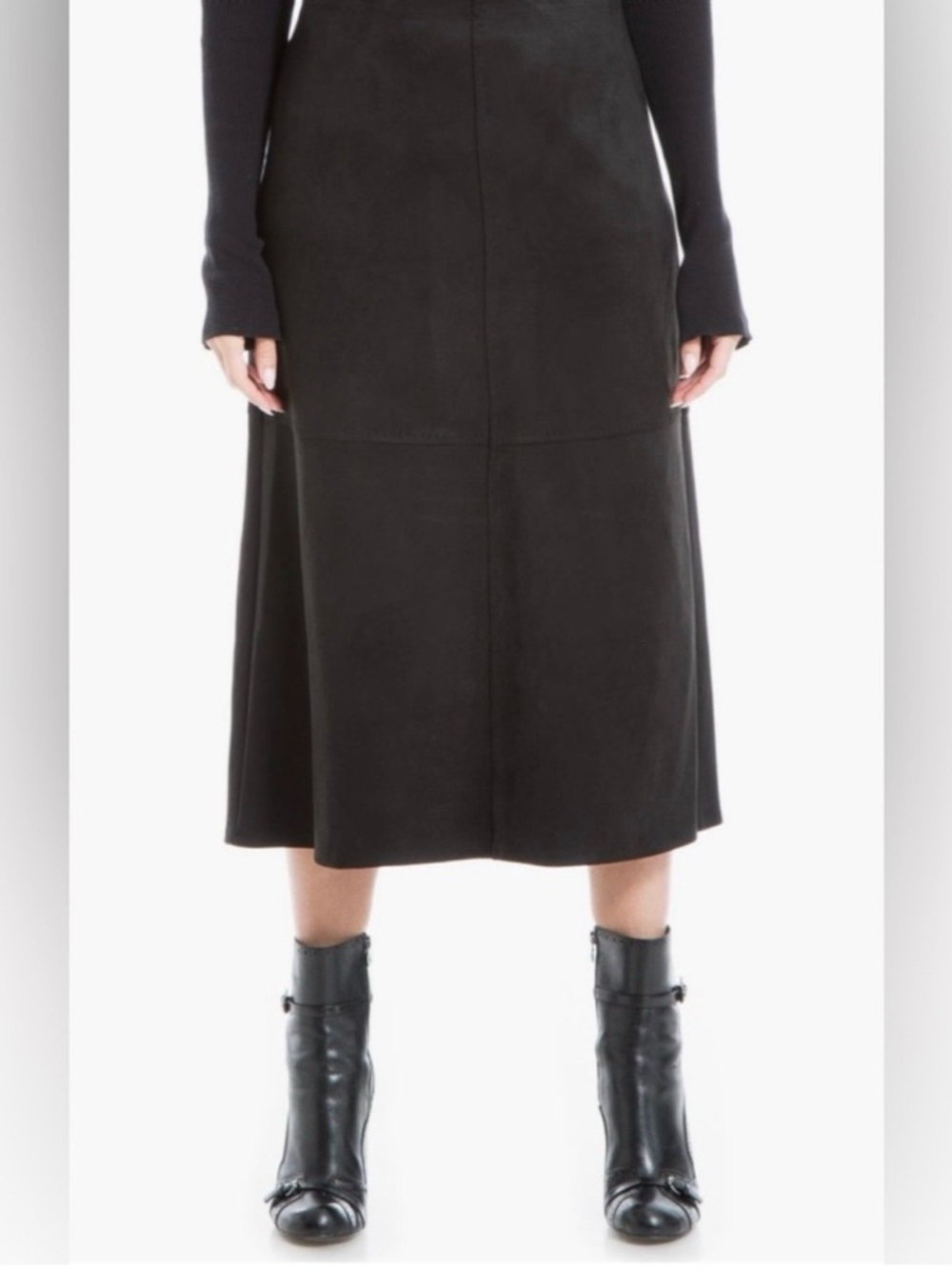 Women Max Studio Black Midi A-Line Faux Suede NWT Skirt Size Small